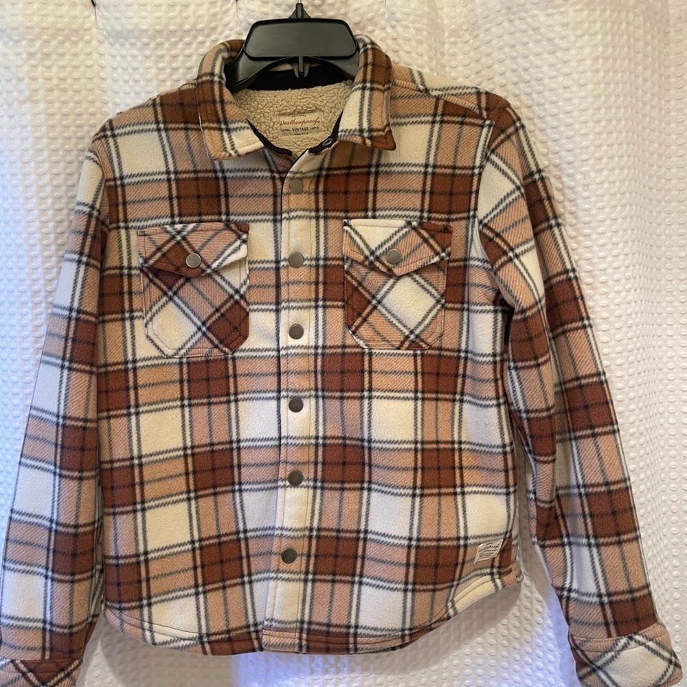Weatherproof Vintage Cream and Brown Plaid Jacket